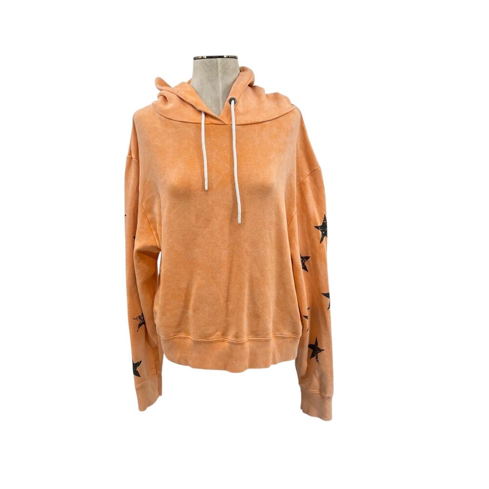 Chrldr Sweatshirt Hoodie Star Print Pima Cotton Orange Size‎ Large